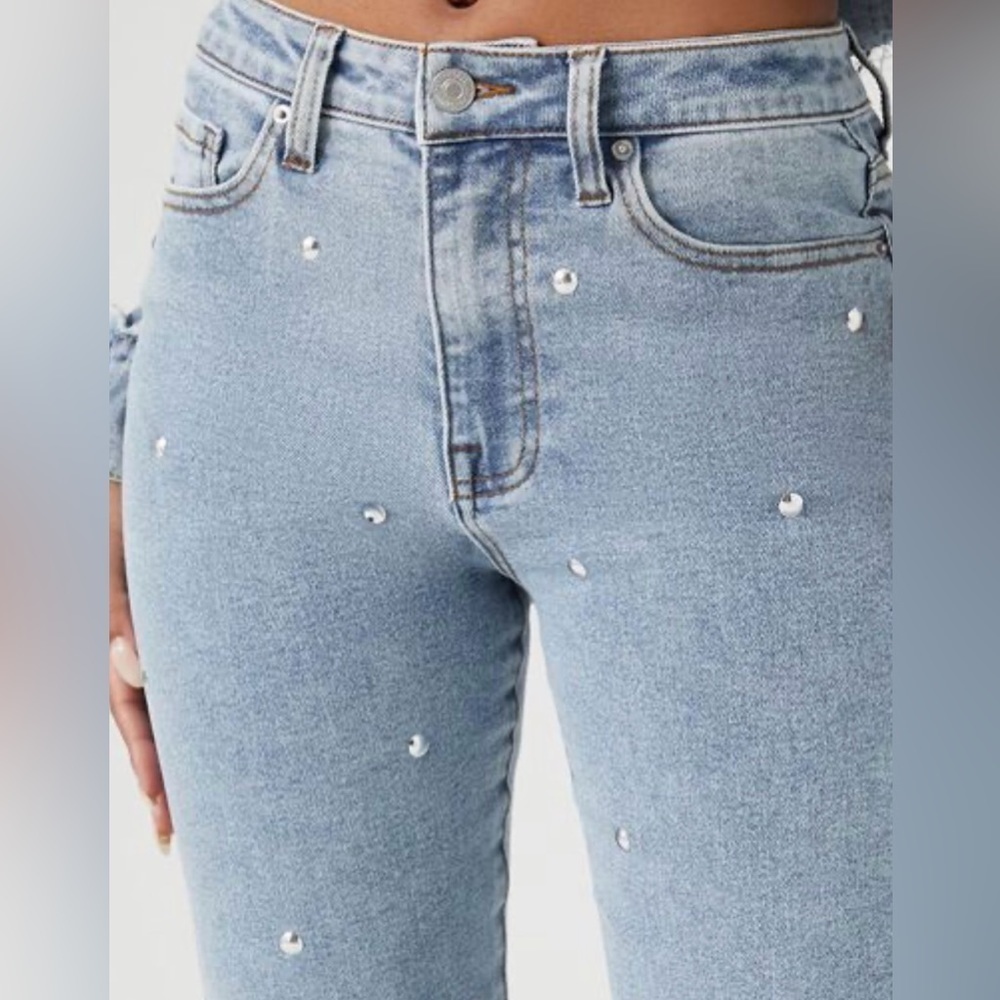 F21 Studded Mid Rise Skinny Ankle Jeans - Picture 2 of 4